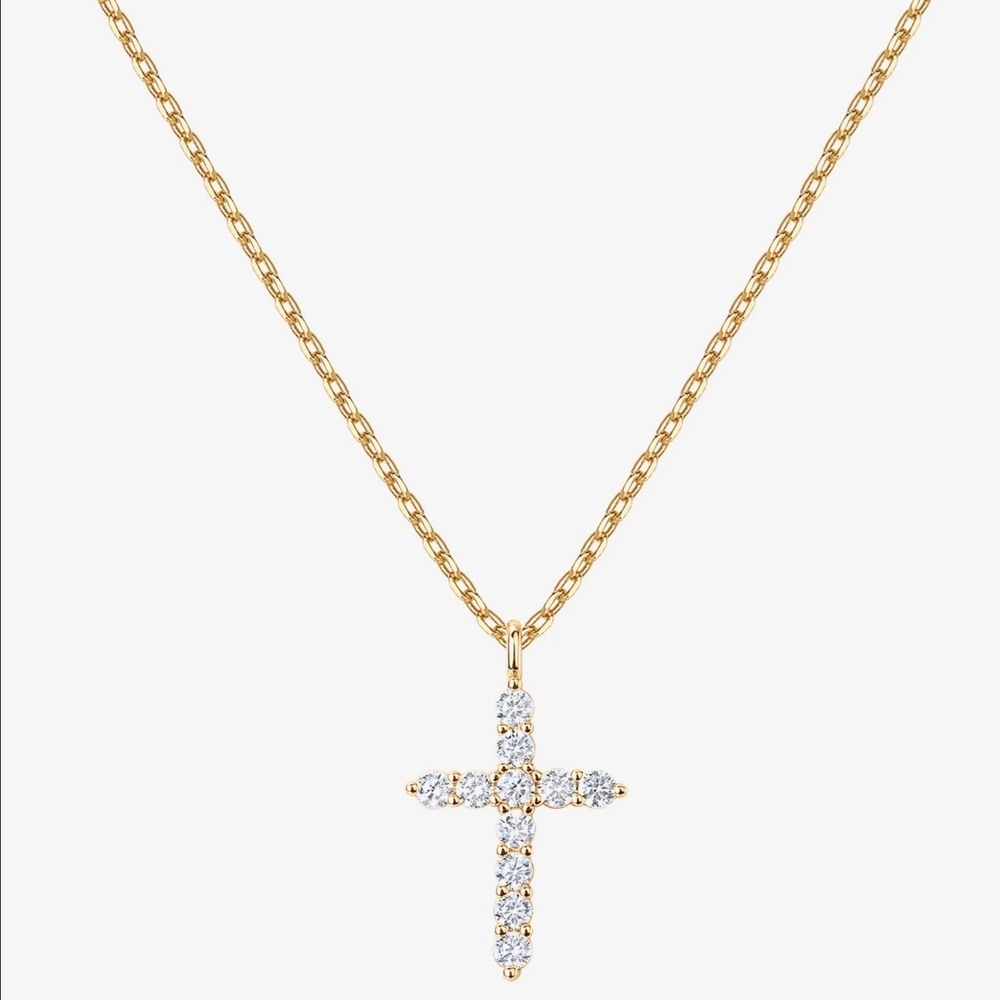 Elegant Gold and Silver Cross Pendant Necklace - Pavoi - Picture 1 of 5